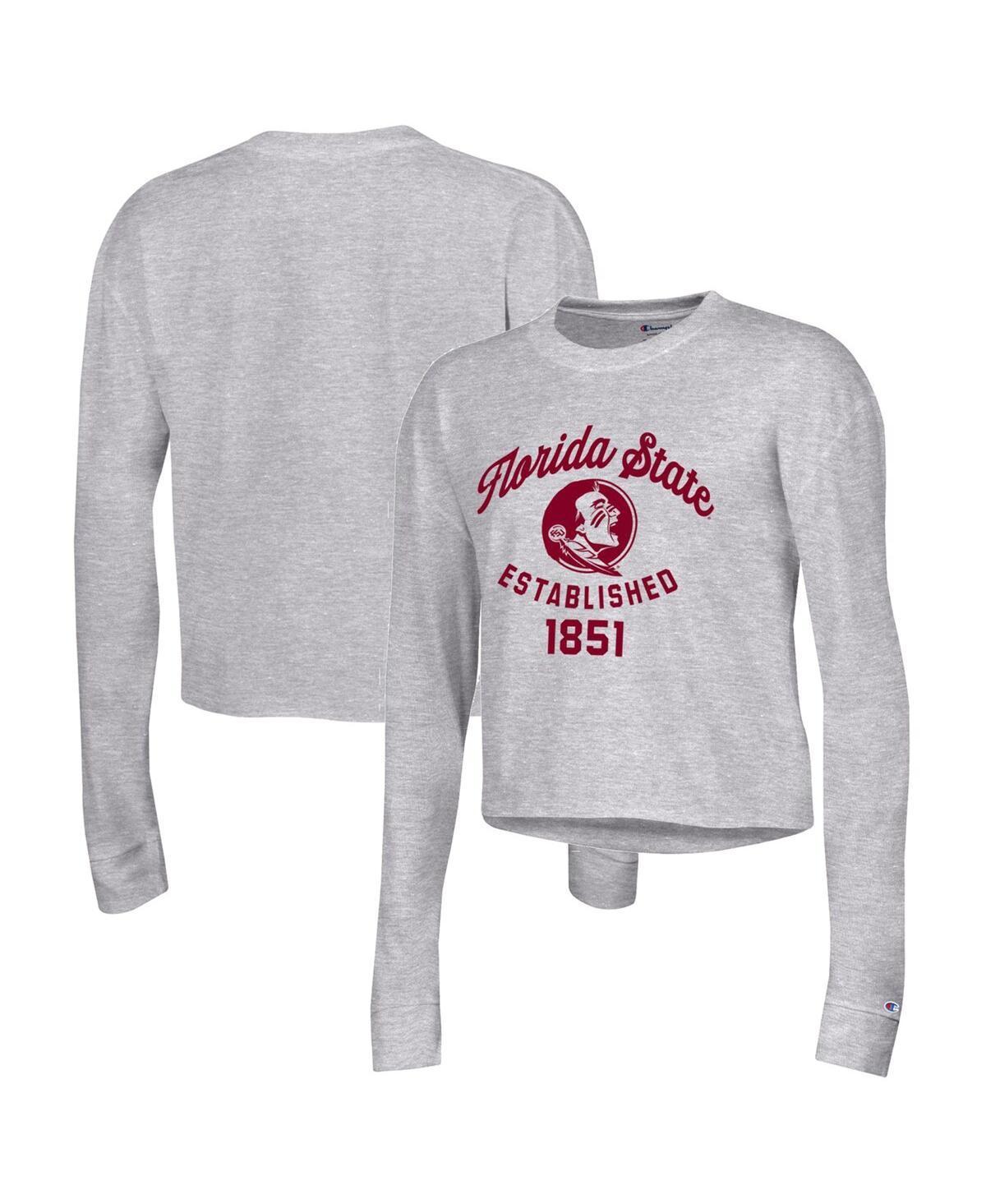 Womens Champion Gray Florida State Seminoles Boyfriend Cropped Long Sleeve T-Shirt Product Image