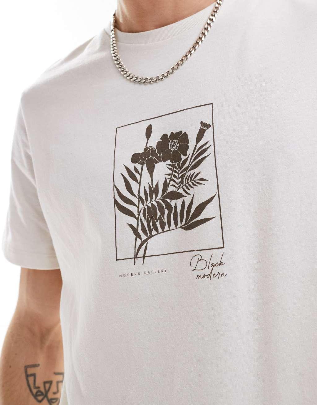 ASOS DESIGN t-shirt in off white with floral chest print Product Image