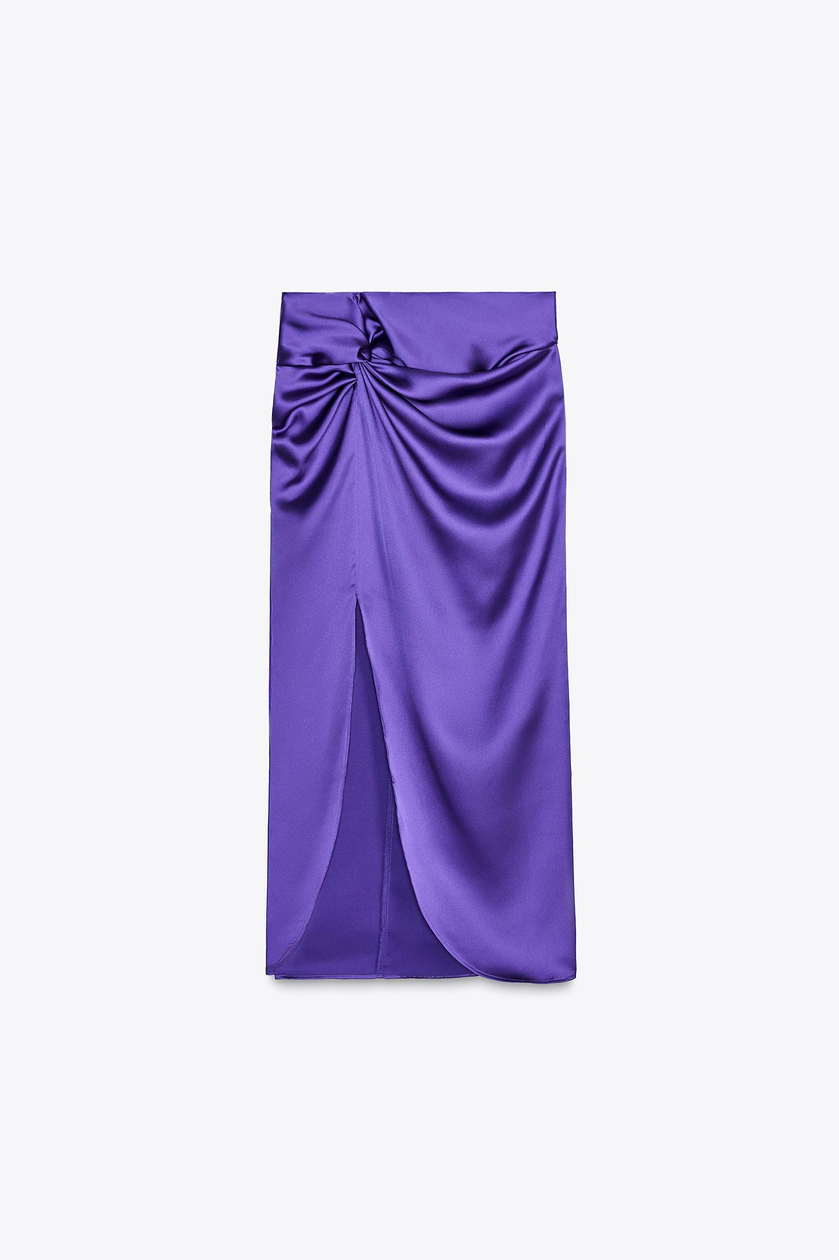 KNOTTED SATIN EFFECT MIDI SKIRT Product Image