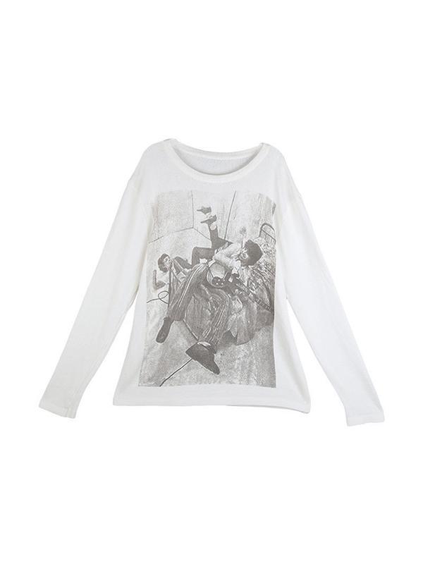 Vintage Print Ribbed Loose Long Sleeve Knit Product Image