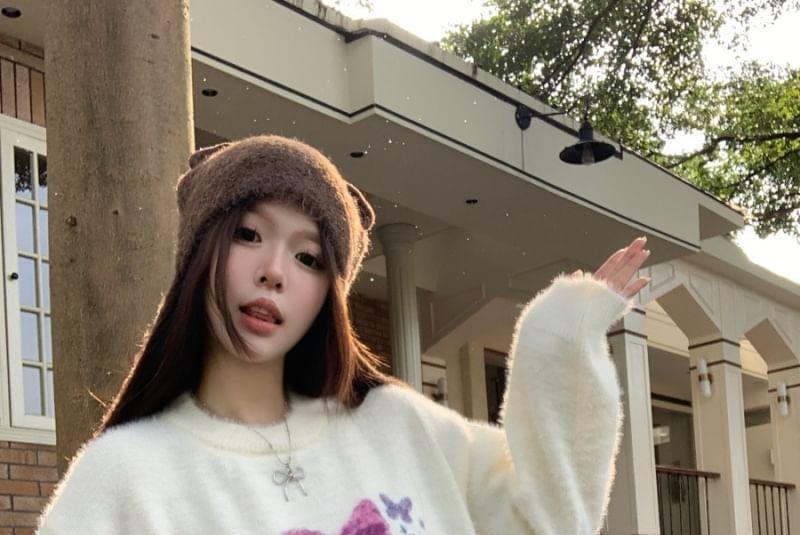 Round Neck Cartoon Print Sweater Product Image