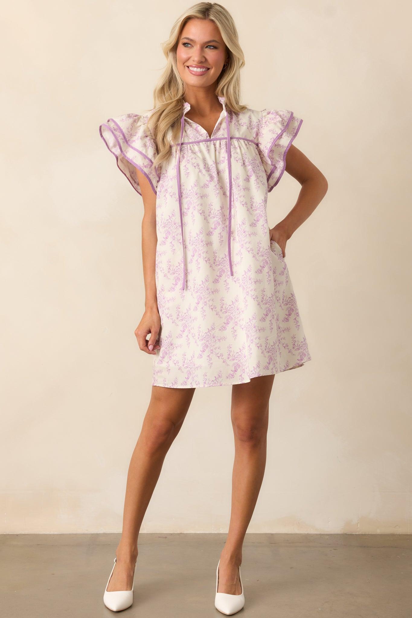Perfect Timing Cotton Lavender Toile Mini Dress Product Image