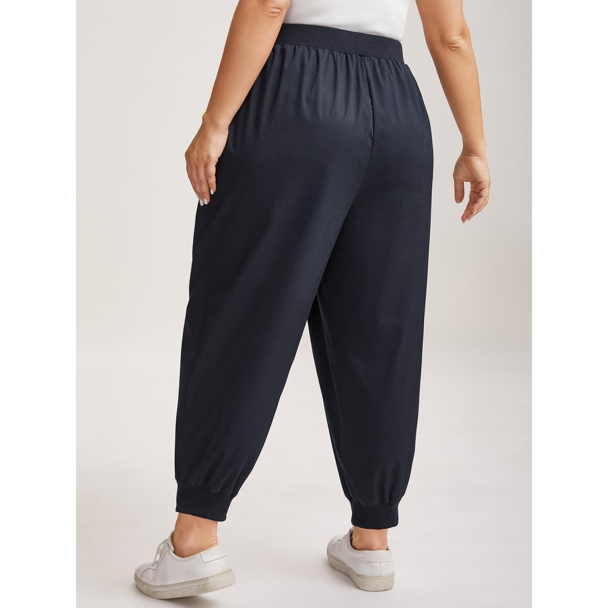 Plus Size Cotton Pull-On Waist Solid Jogger Pants Women Indigo Casual Mid Rise Everyday-Casual Pants BloomChic 30/6X Product Image