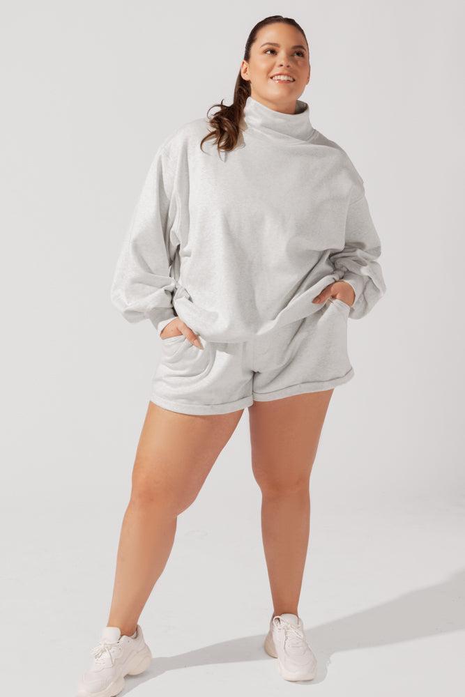 Ooey Gooey Mockneck Sweatshirt with Pockets - Light Heather Grey Product Image