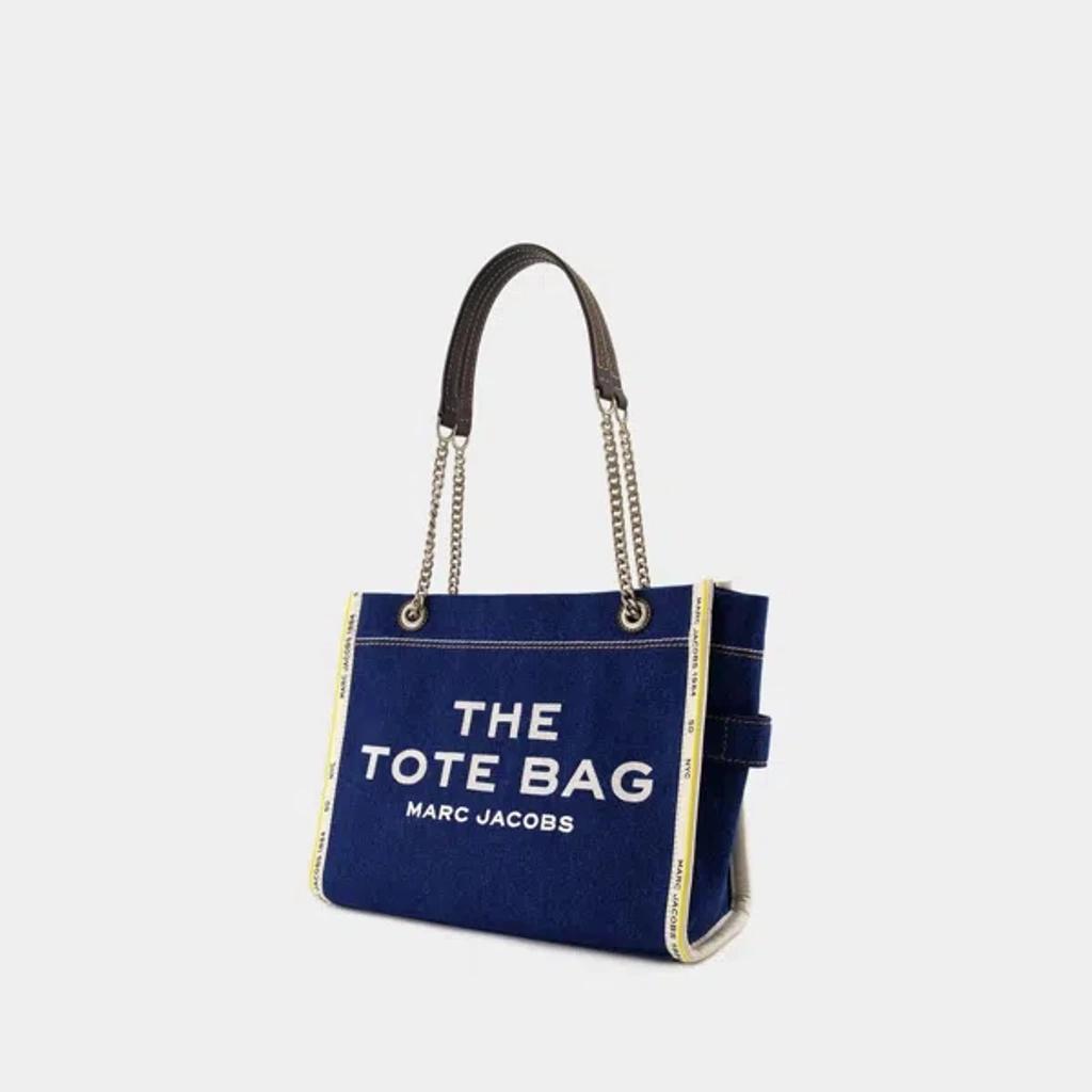 MARC JACOBS The Medium Tote In Blue Denim With Embroidered Logo In Dark Wash Product Image