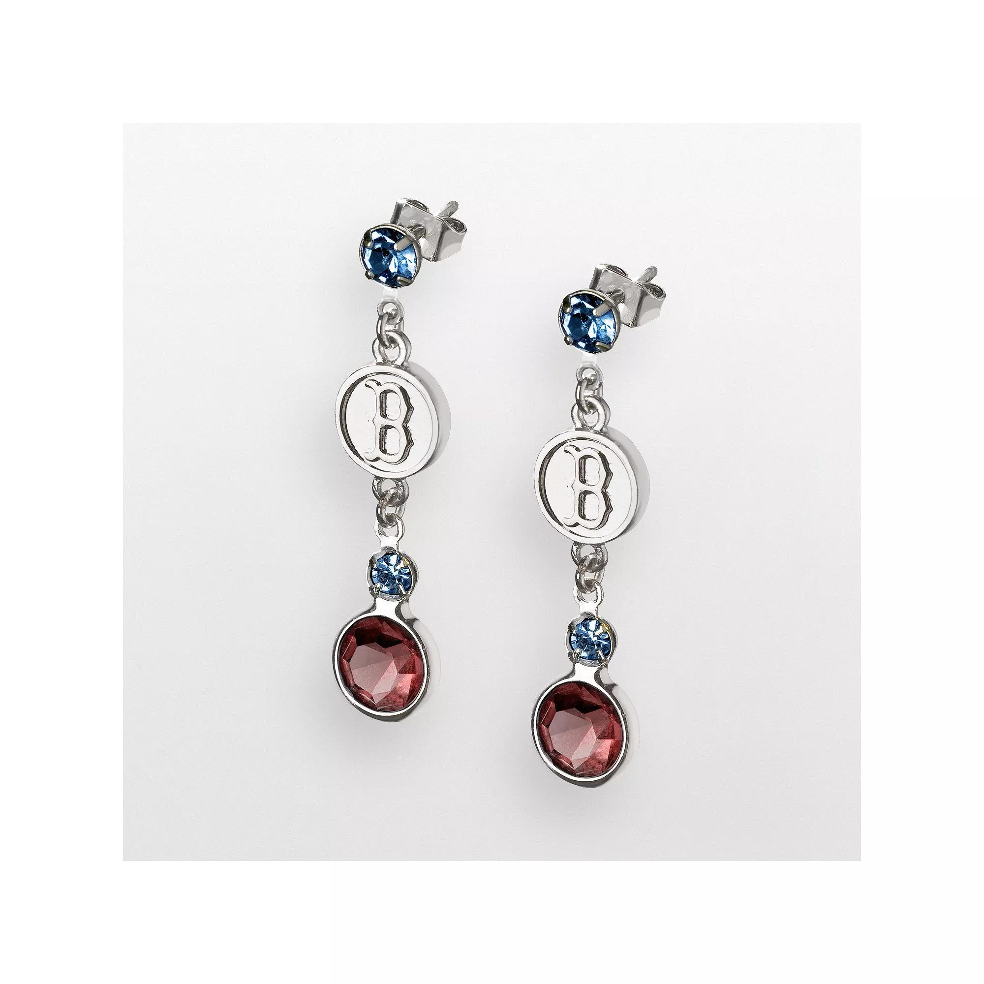 LogoArt Boston Red Sox Silver Tone Crystal Logo Linear Drop Earrings, Womens, Multicolor Product Image