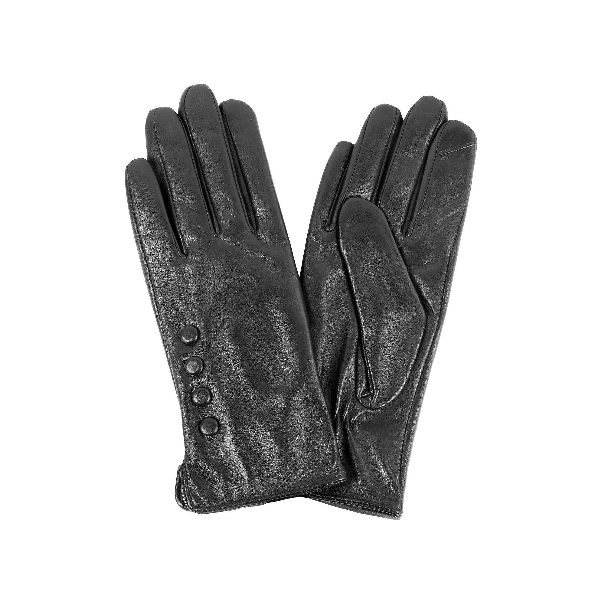 Women's Karla Hanson Leather Touchscreen Gloves with Buttons, Size: Small, Black Product Image