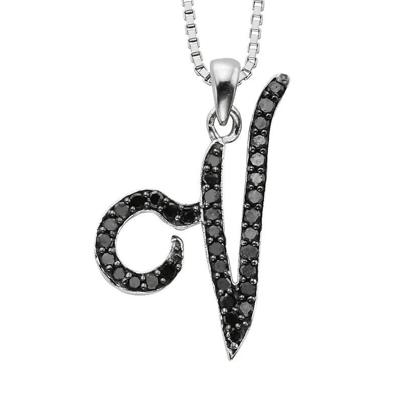 Jewelexcess Sterling Silver 1/4-ct. T.W. Black Diamond Initial Pendant, Women's, Size: 18", Q Product Image