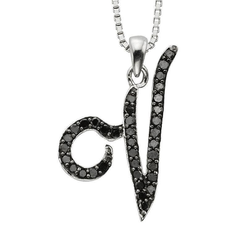 Jewelexcess Sterling Silver 1/4-ct. T.W. Black Diamond Initial Pendant, Women's, Size: 18", Q Product Image