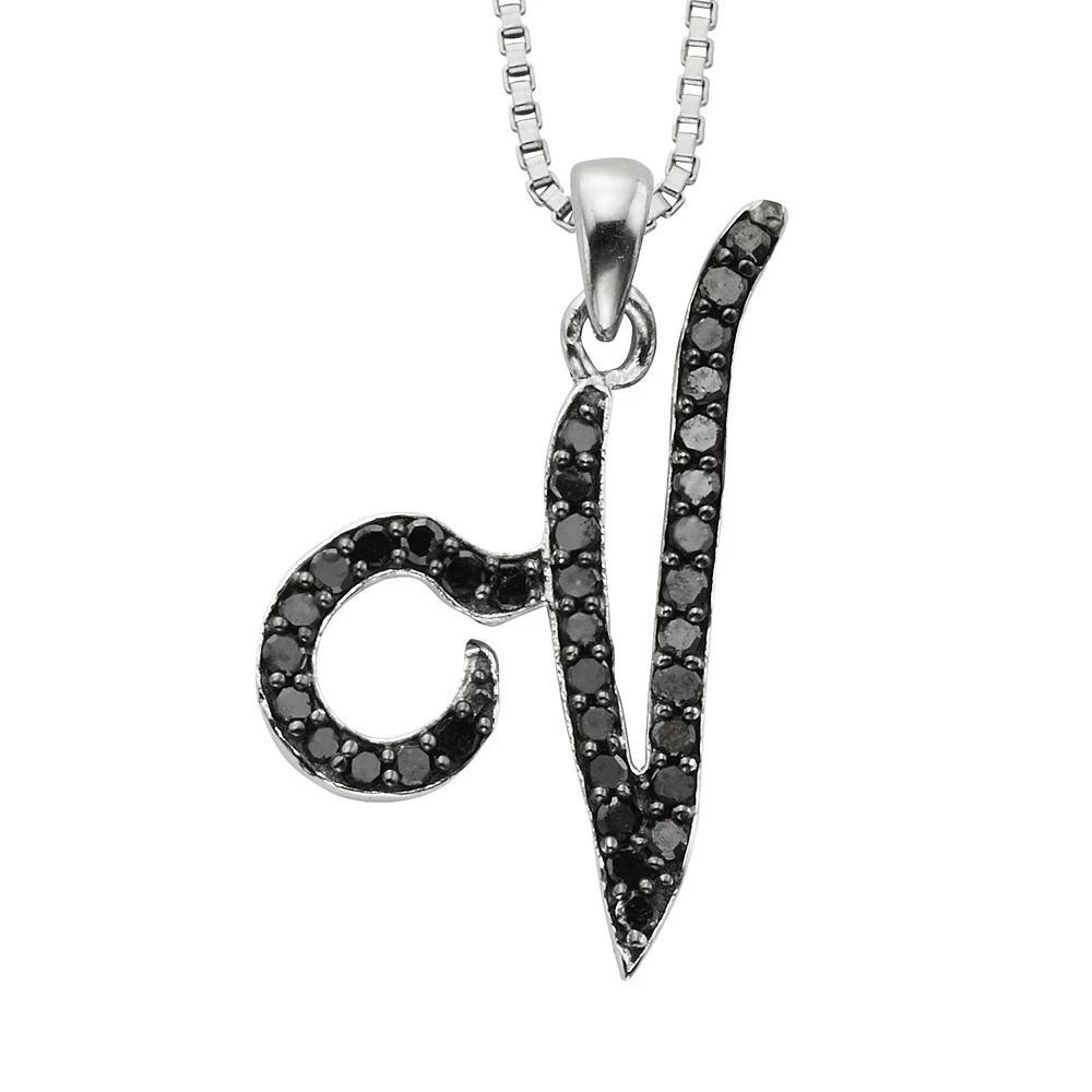 Jewelexcess Sterling Silver 1/4-ct. T.W. Black Diamond Initial Pendant, Women's, Size: 18", Q Product Image