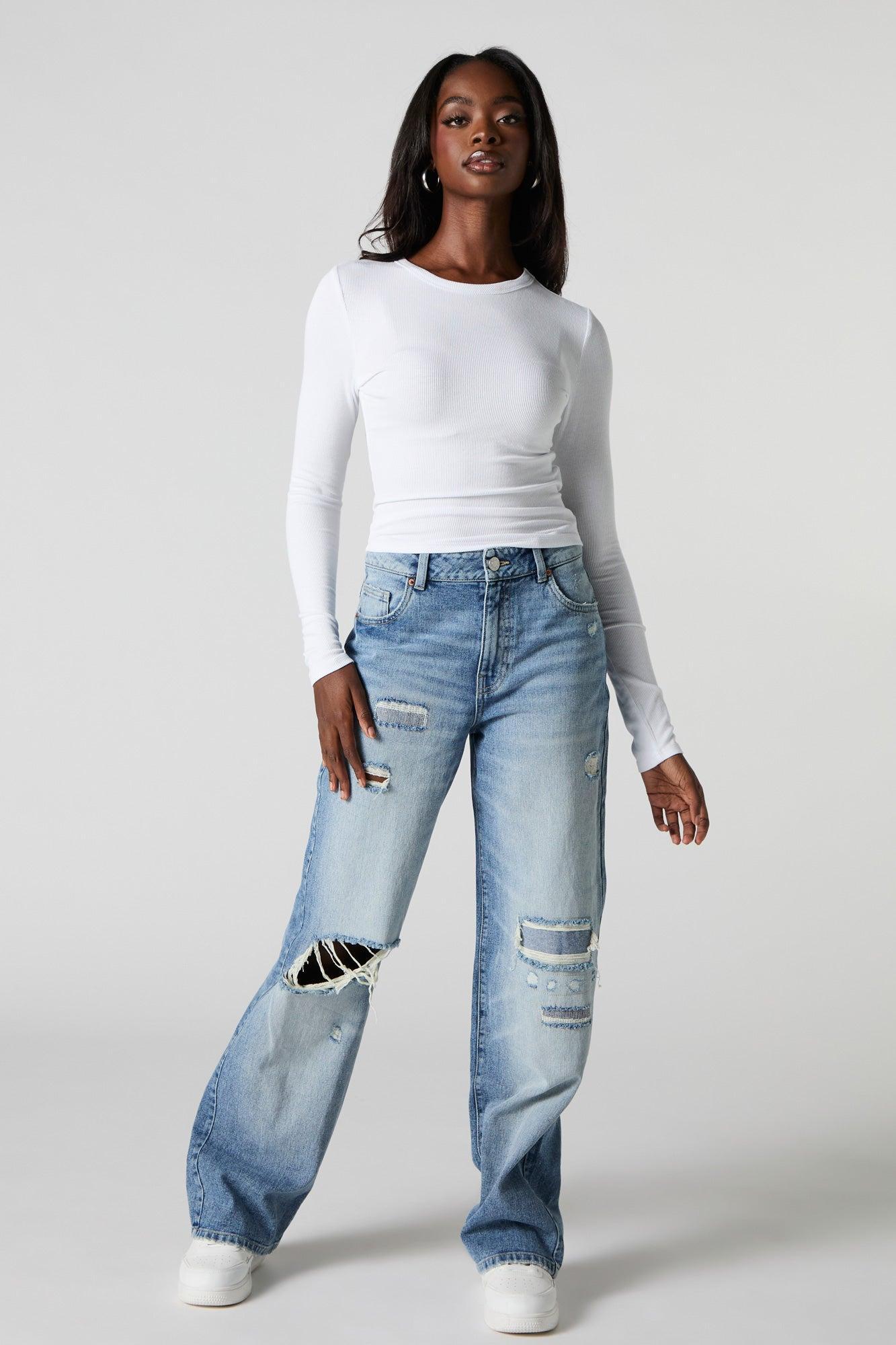 Ribbed Long Sleeve Skimmer Top Female Product Image