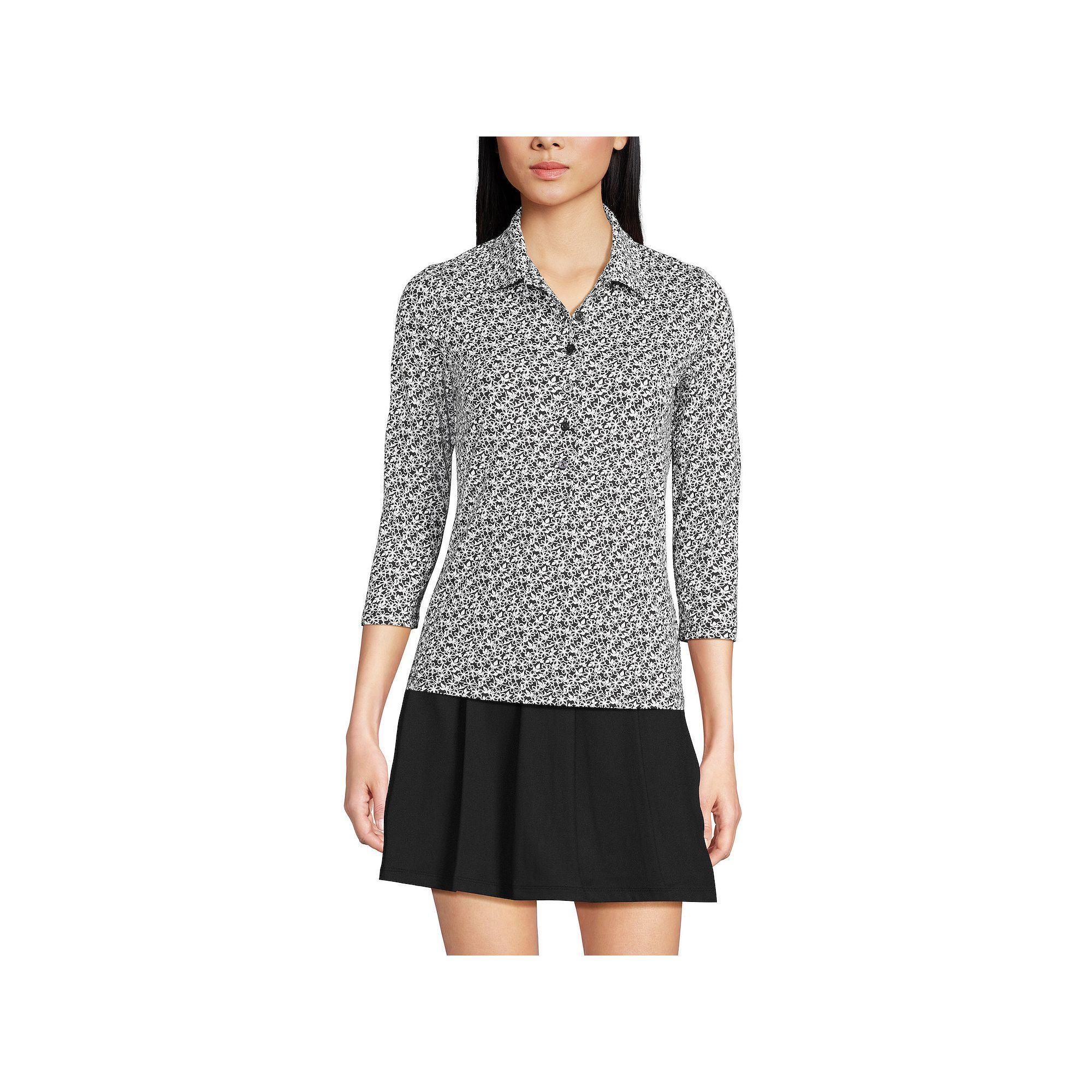 Women's Lands' End 3/4 Sleeve Active Polo Shirt, Size: Medium, White Purple Stripe Product Image