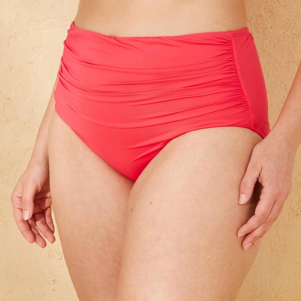 Womens Shirred High Waist Full Coverage Bikini Bottom - Shade & Shore L: Nylon Spandex Knit, Pull-On Product Image