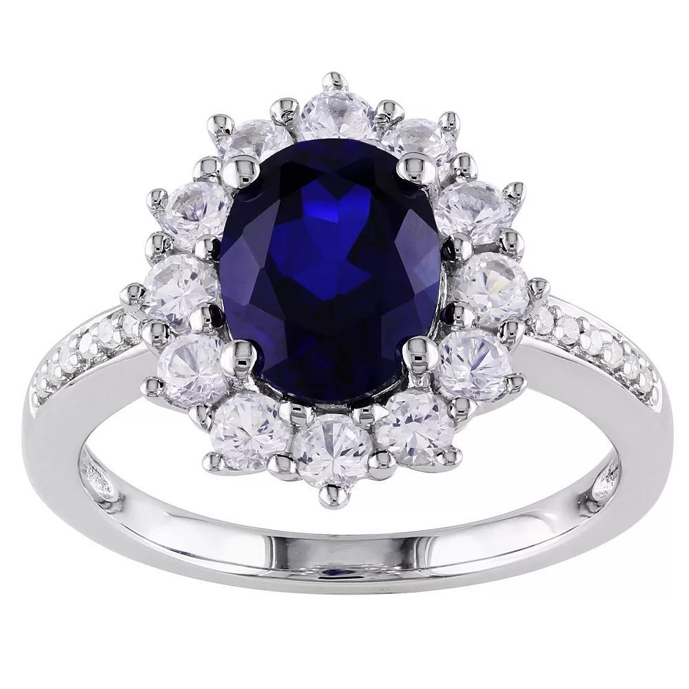 Stella Grace Sterling Silver Lab-Created Blue & White Sapphire, Diamond Accent Halo Ring, Women's, Size: 11 Product Image
