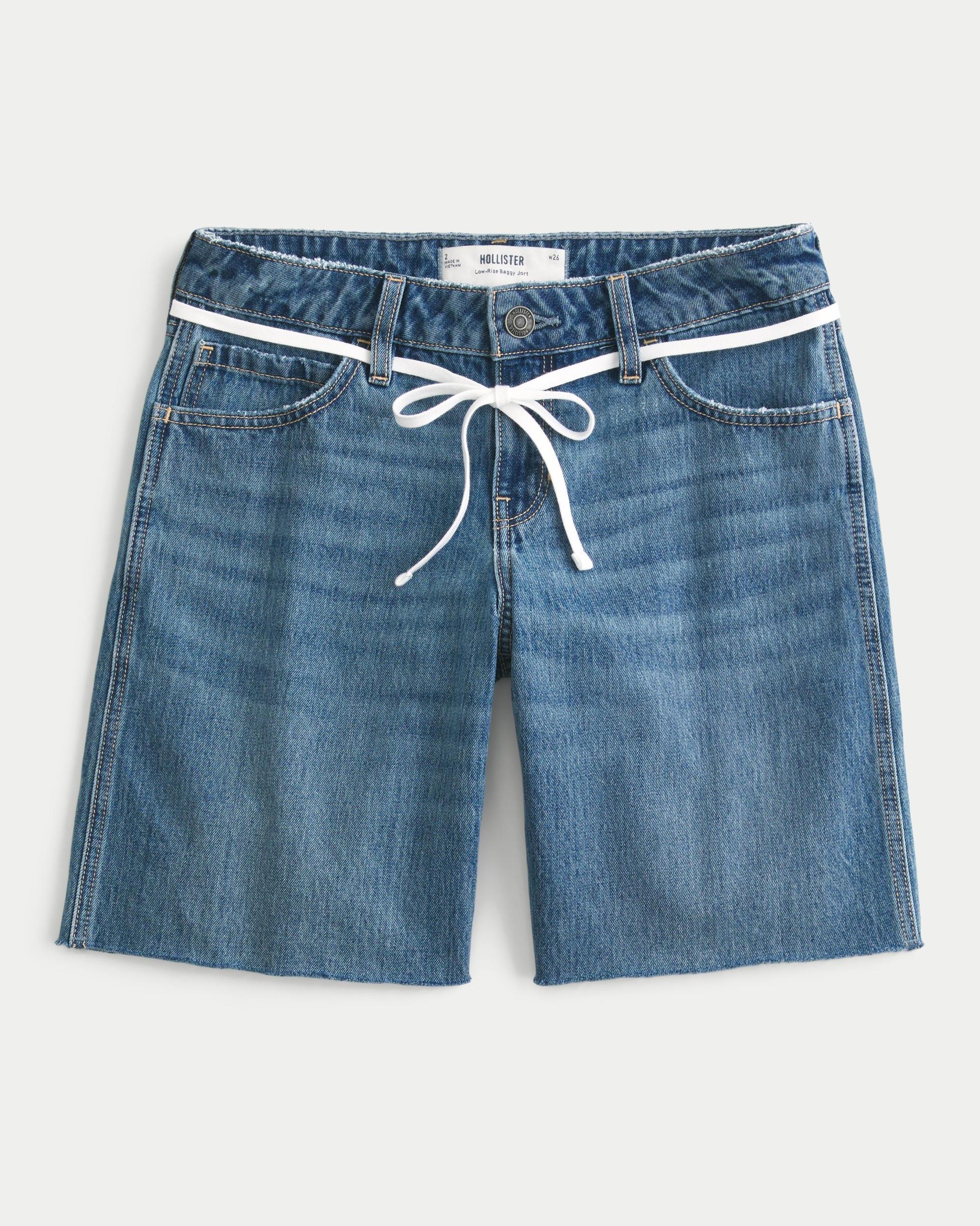 Low-Rise Medium Wash Number Graphic Baggy Jort Product Image