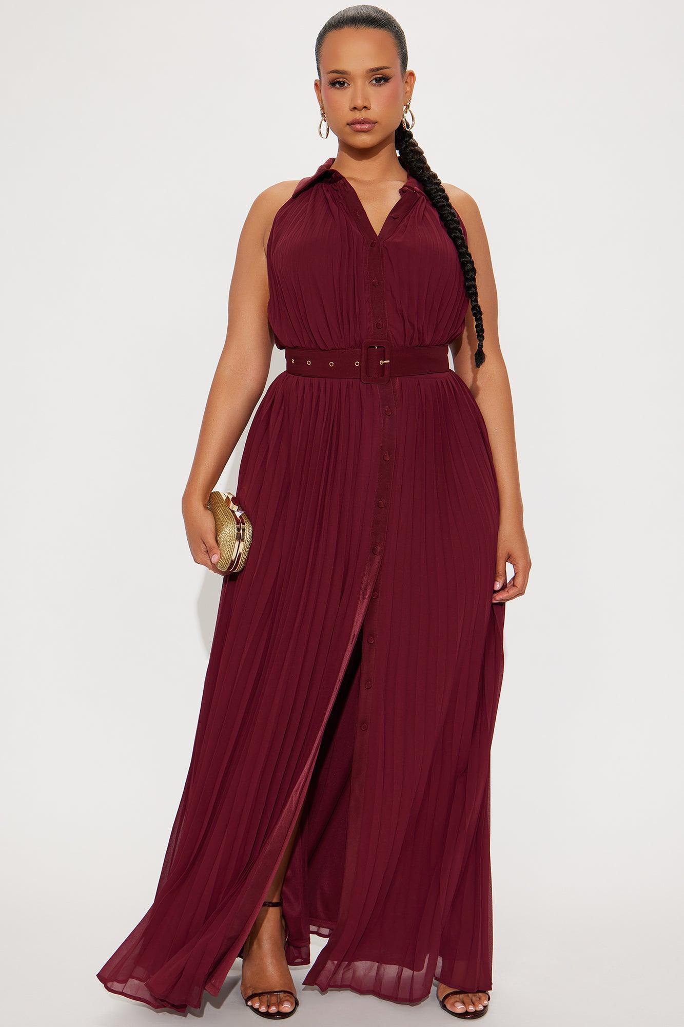 Alli Belted Maxi Dress - Burgundy Product Image