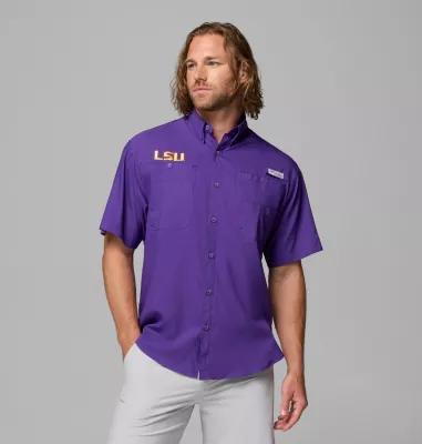 Columbia Mens Collegiate PFG Tamiami Short Sleeve Shirt - Tall - Louisiana- Product Image