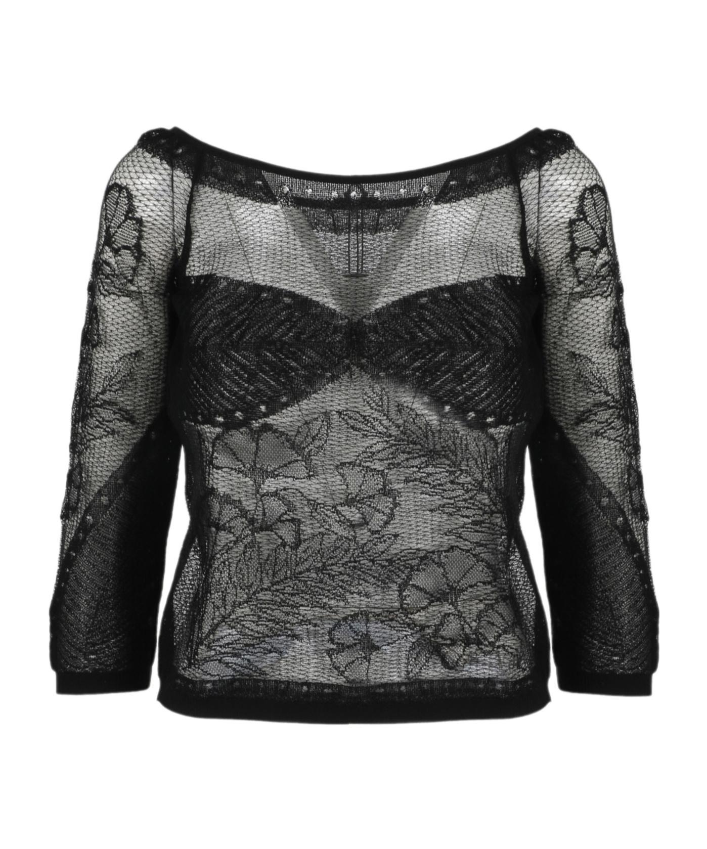 ALBERTA FERRETTI Lace Detailed Semi-sheer Top In Black Product Image