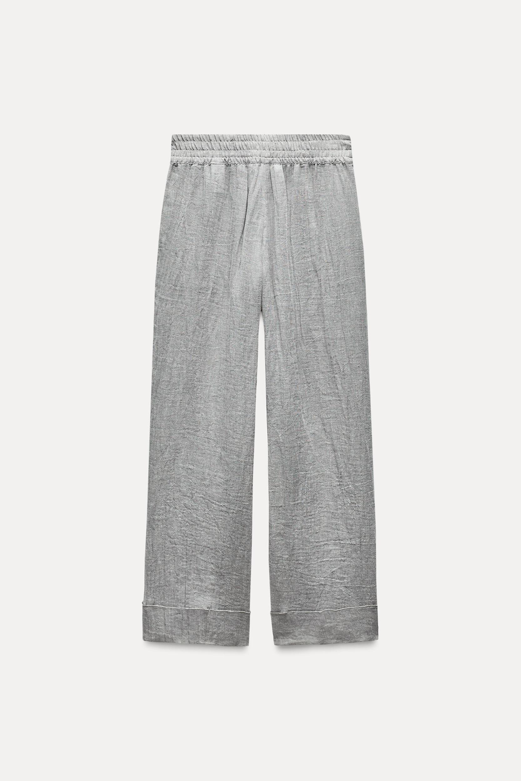 100% LINEN WIDE LEG PANTS ZW COLLECTION Product Image