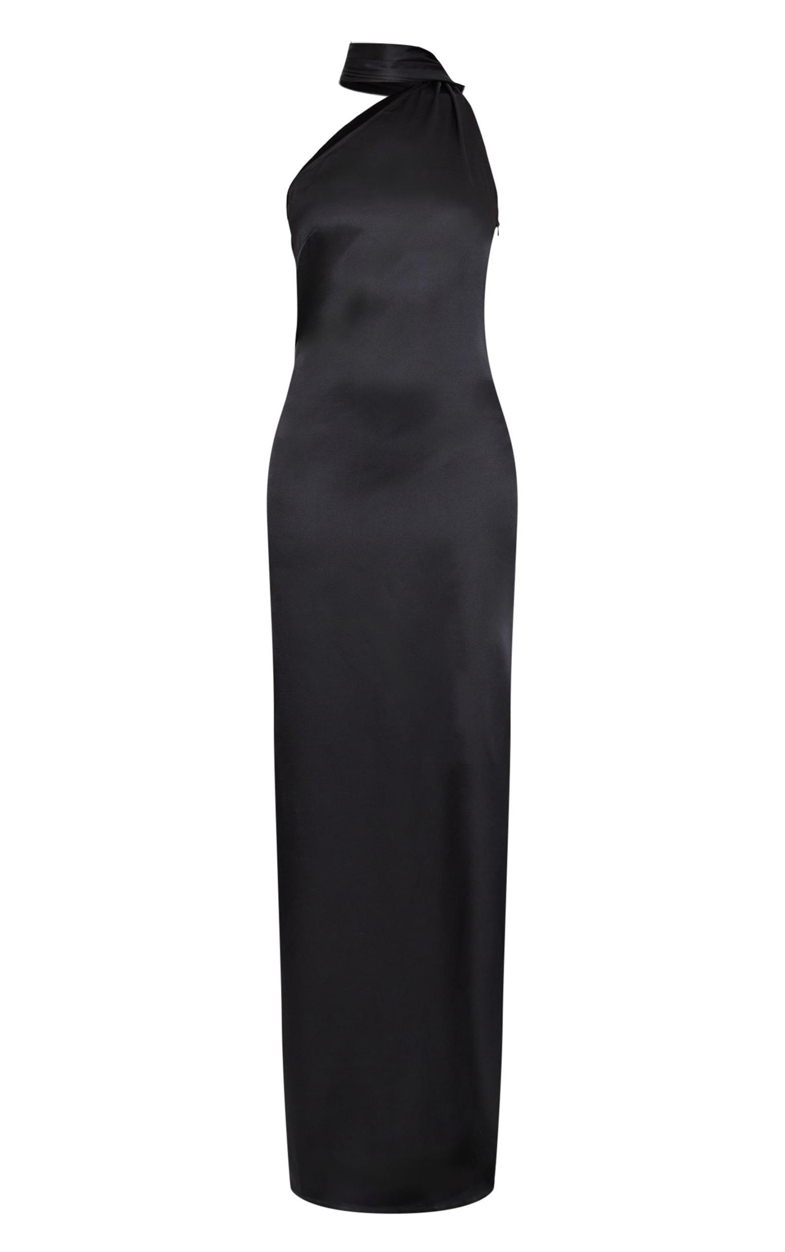 Black Satin Scarf Detail Maxi Dress Product Image