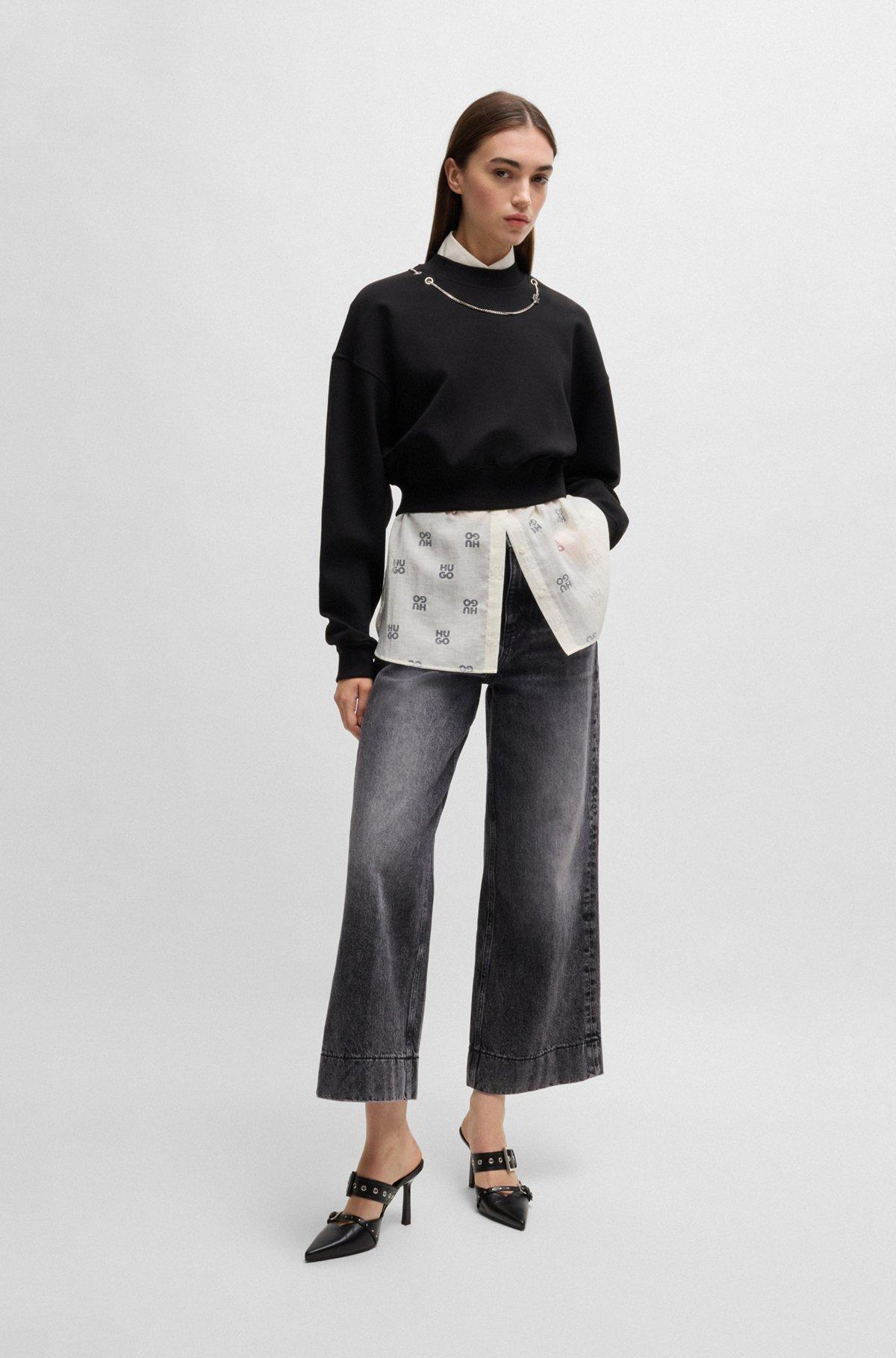 HUGO - Wide-leg jeans in black rigid denim - Black Product Image