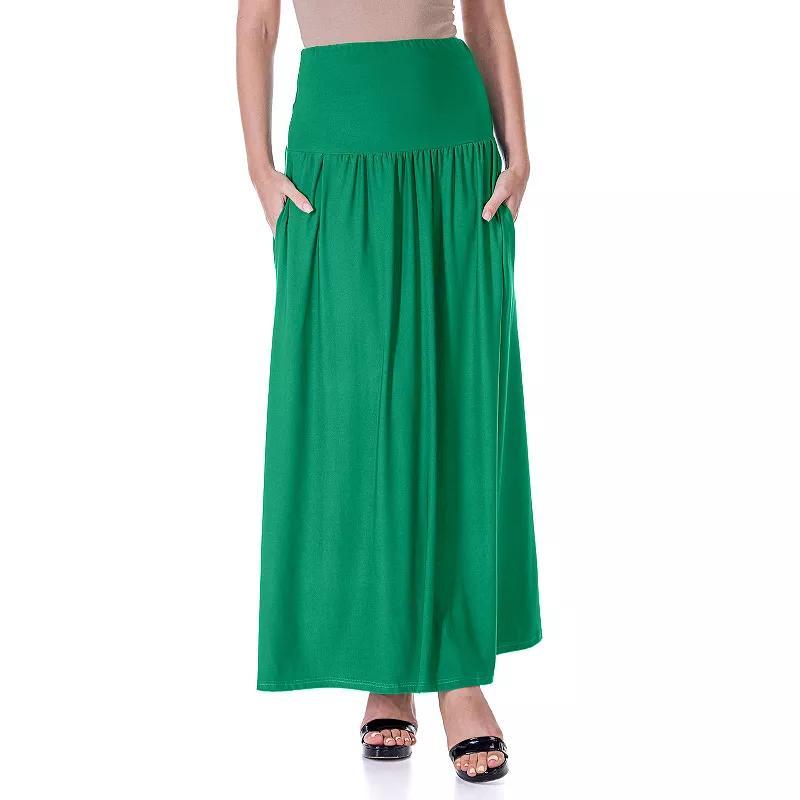 Women's 24Seven Comfort Apparel Foldover Maxi Skirt With Pockets, Size: Medium, Green Product Image
