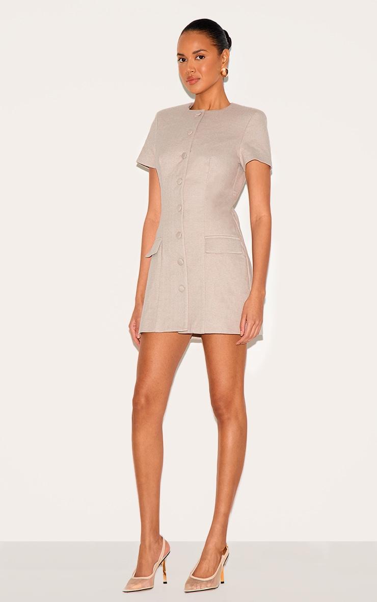 Mushroom Herringbone Tailored Short Sleeve Mini Dress Product Image