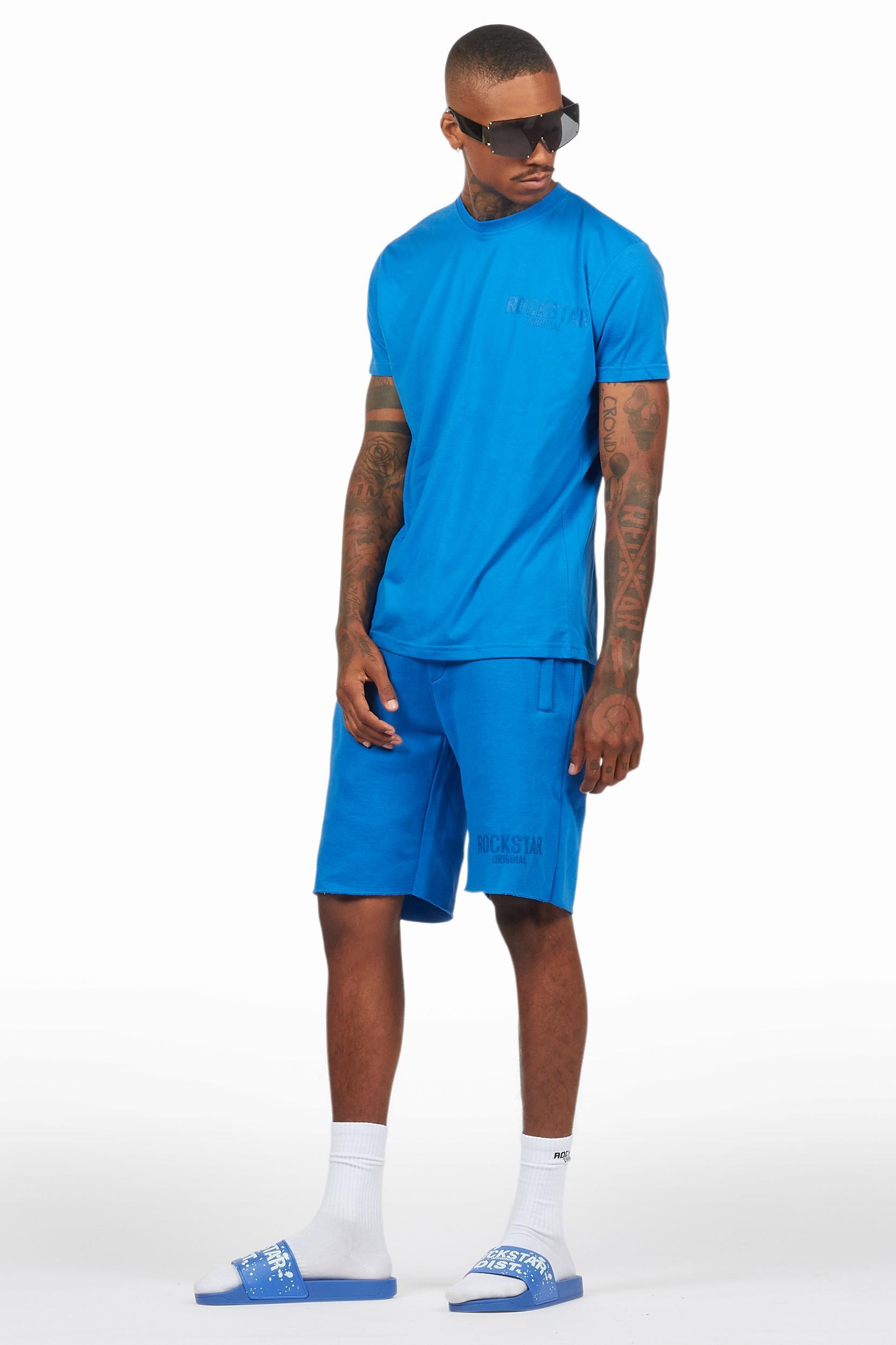 Sana Royal Blue T-Shirt/Raw Edge Short Set Male Product Image