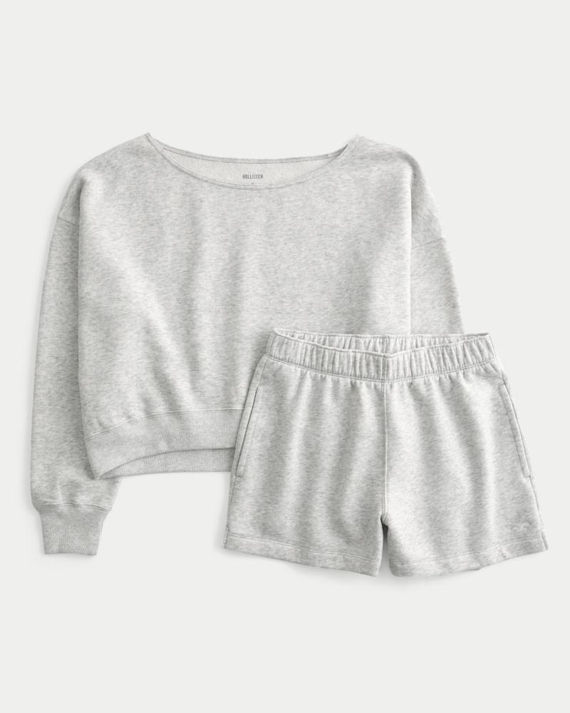 Easy Off-the-Shoulder Sweatshirt & Fleece Shorts Set Product Image