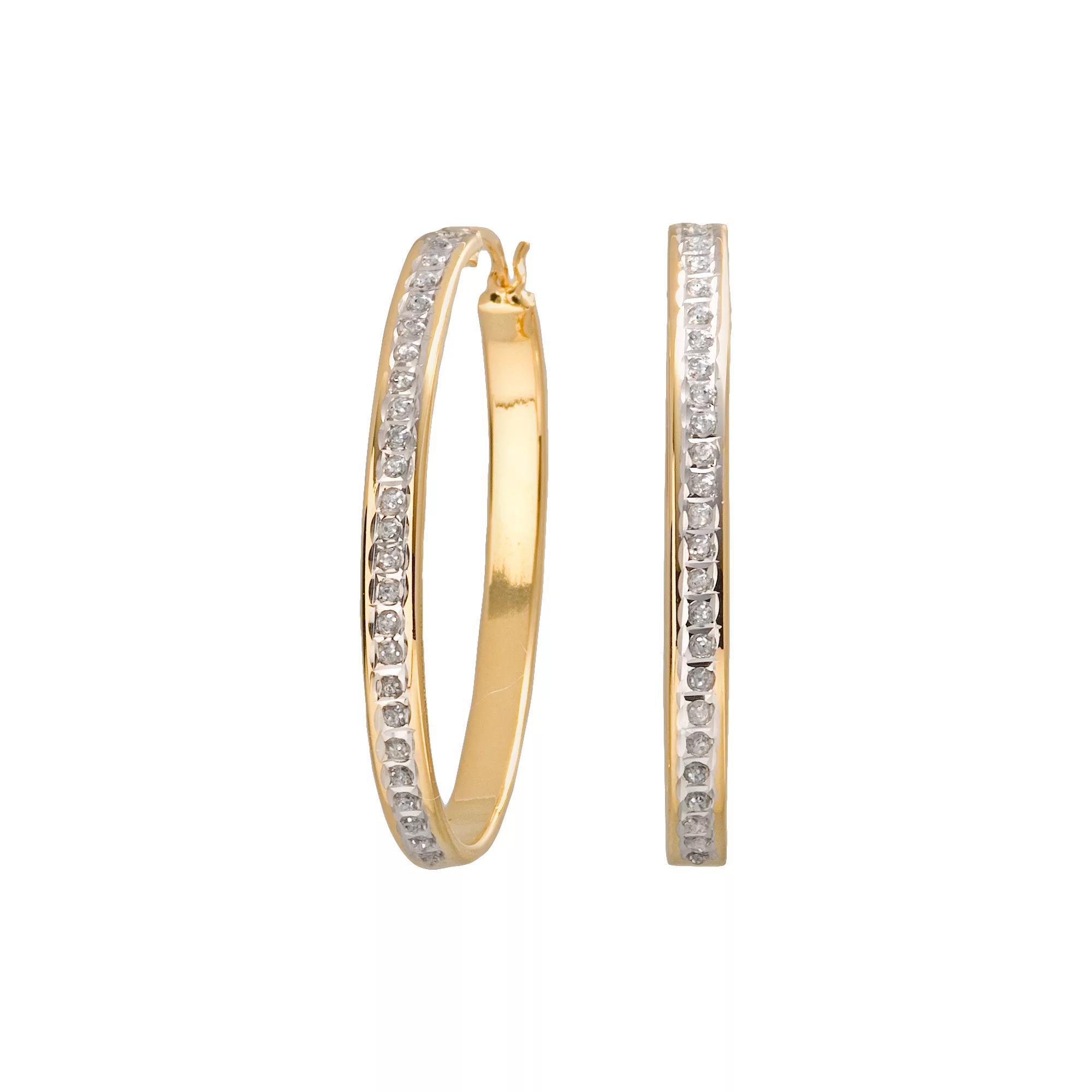 Diamond Mystique 18k Gold Over Silver Oval Hoop Earrings, Women's, Yellow Product Image