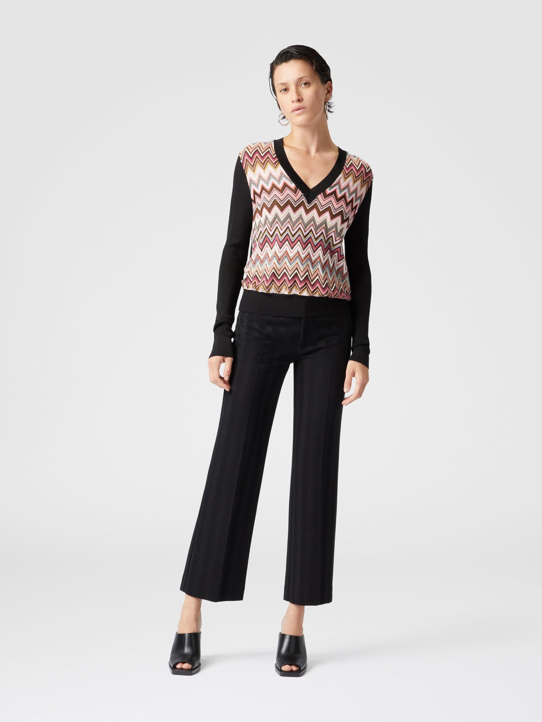 Classic trousers in cotton and zigzag viscose with cropped hem Product Image