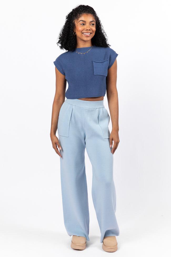 Let's Debrief Light Blue Wide Leg Sweater Pants FINAL SALE Product Image