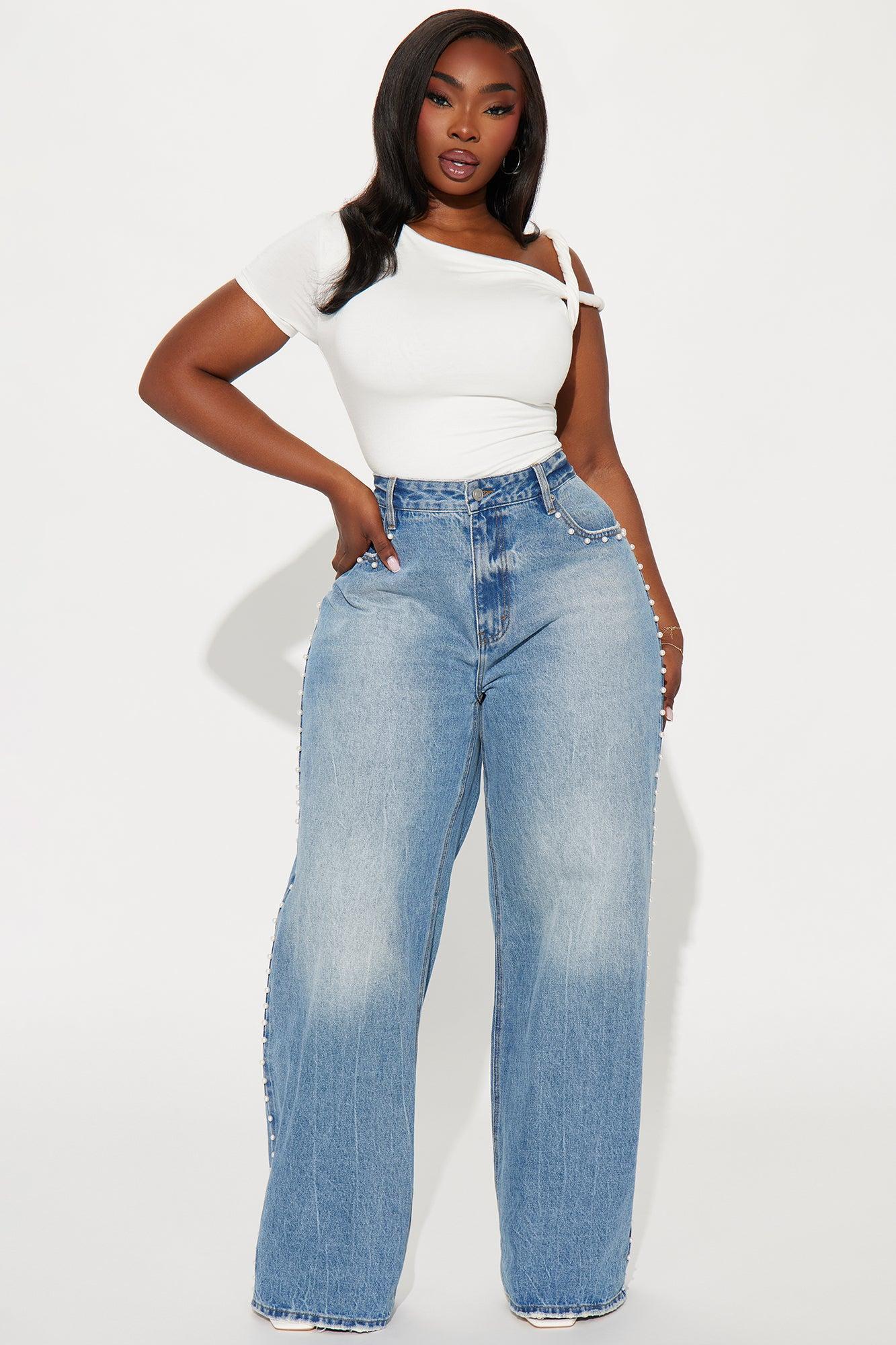 Clutching My Pearls Baggy Wide Leg Jeans - Medium Wash Product Image