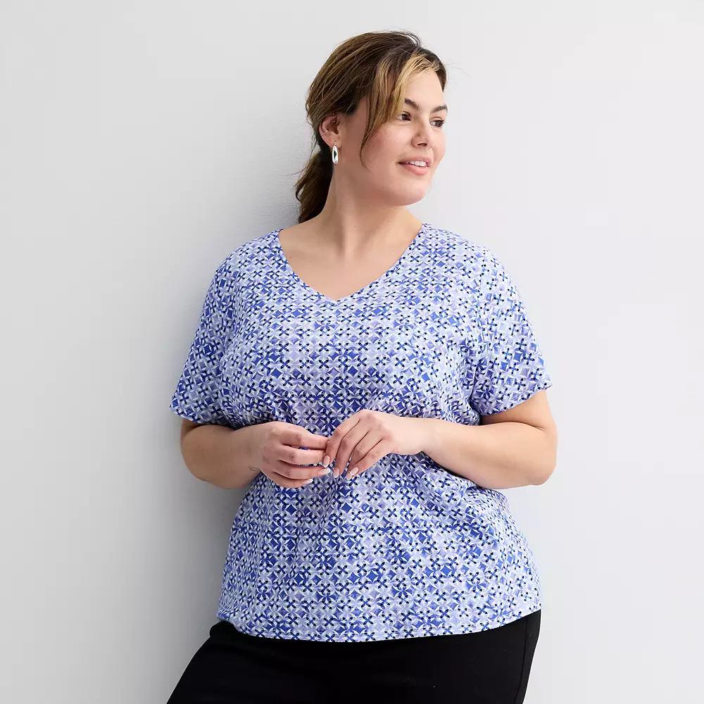 Plus Size Croft & Barrow® Essential V-Neck Top, Women's, Size: 4XL, Blue Wave Stripe Product Image