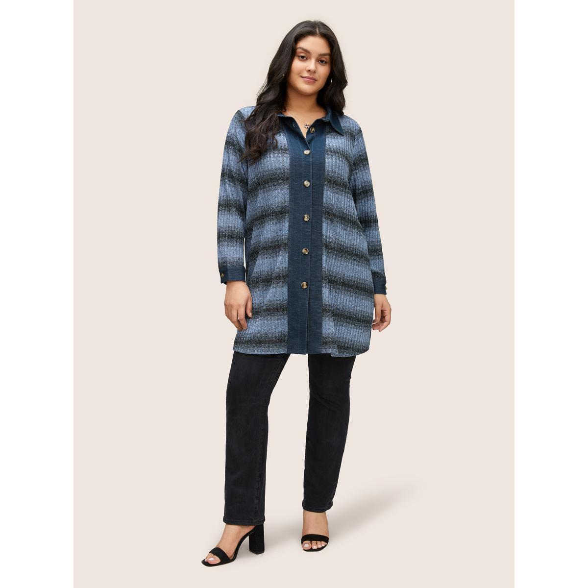 Plus Size Denim Patchwork Contrast Striped Heather Jacket Women Stone Texture Everyday Jackets BloomChic 28/5X Product Image