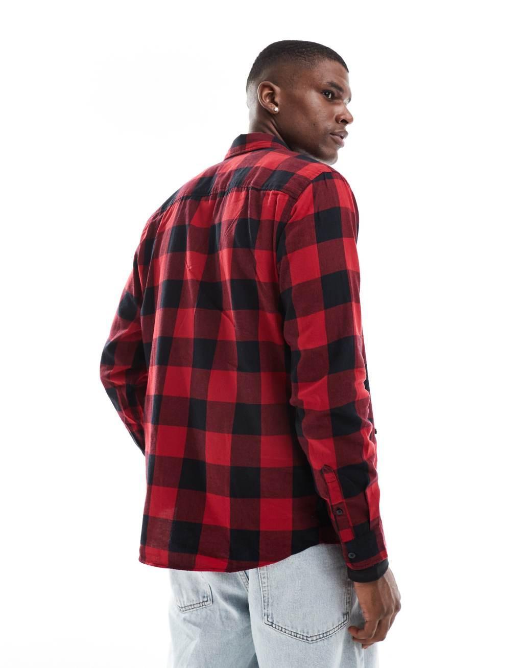 Jack & Jones Essentials flannel buffalo check shirt in black & white  Product Image