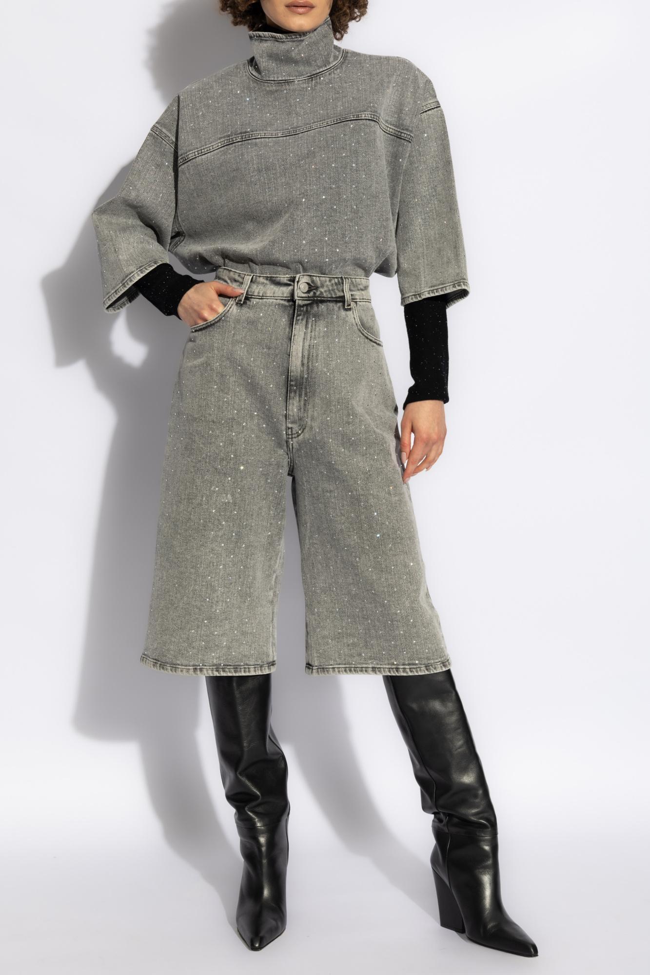 FABIANA FILIPPI Rhinestone Embroidered Denim Top In Grey Product Image