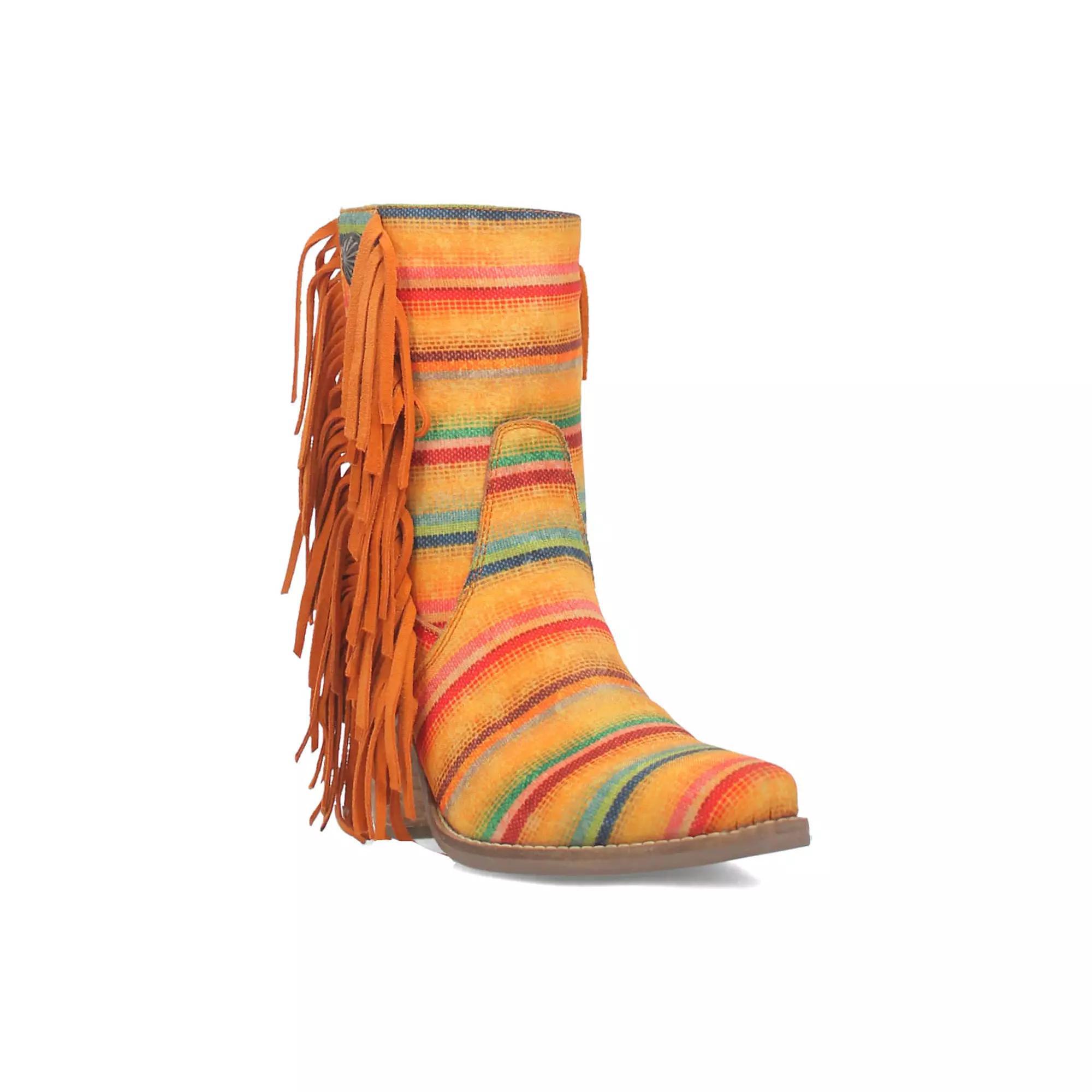 Dingo Women's Chili Pepper Leather Fringe Heeled Boots, Size: 6.5, Yellow Team Product Image