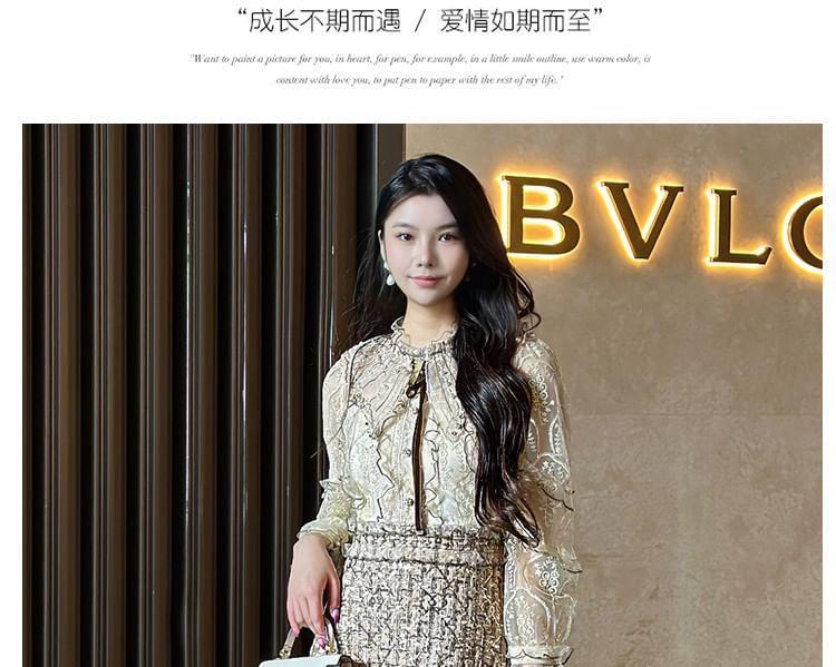 Long-Sleeve Tweed Mini A-Line Dress Product Image