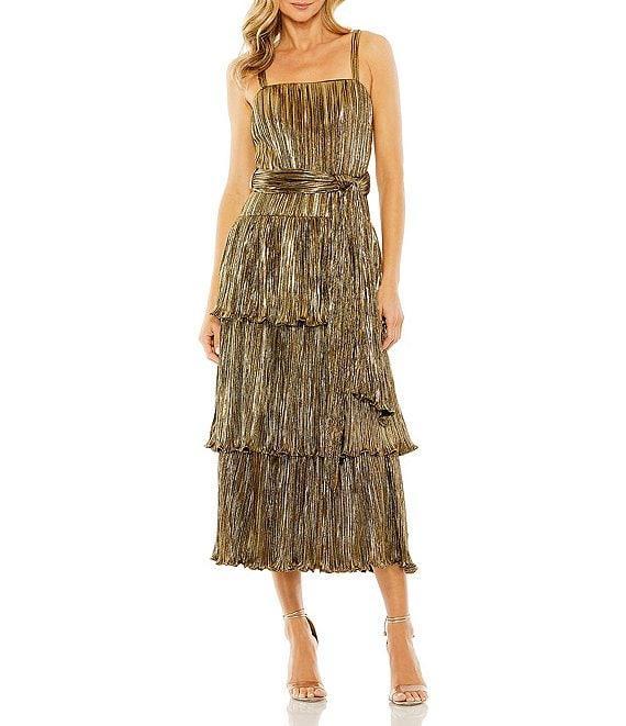 Mac Duggal Sleeveless Square Neck Tiered Ruffled Detail Dress Product Image