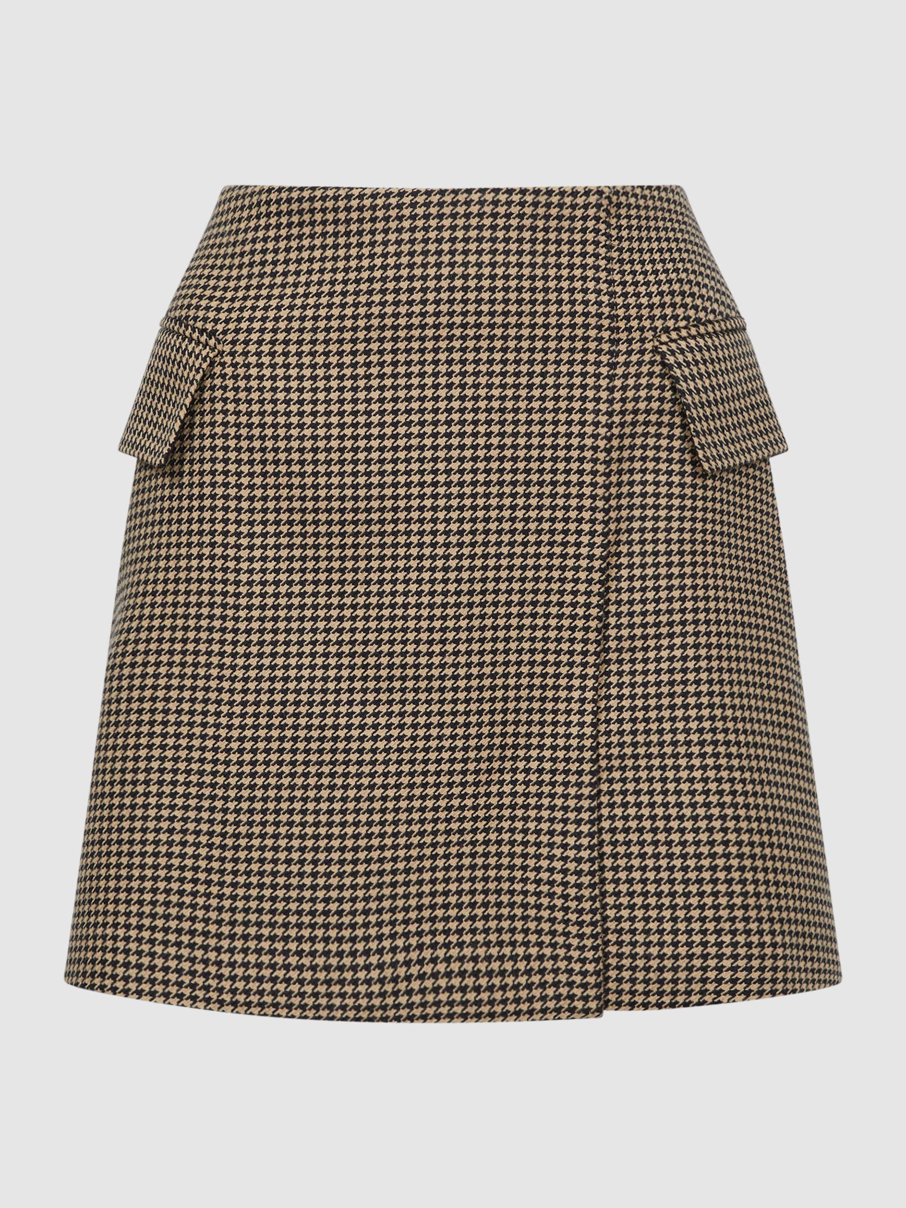 Wool Dogtooth Mini Skirt in Black/Camel Product Image