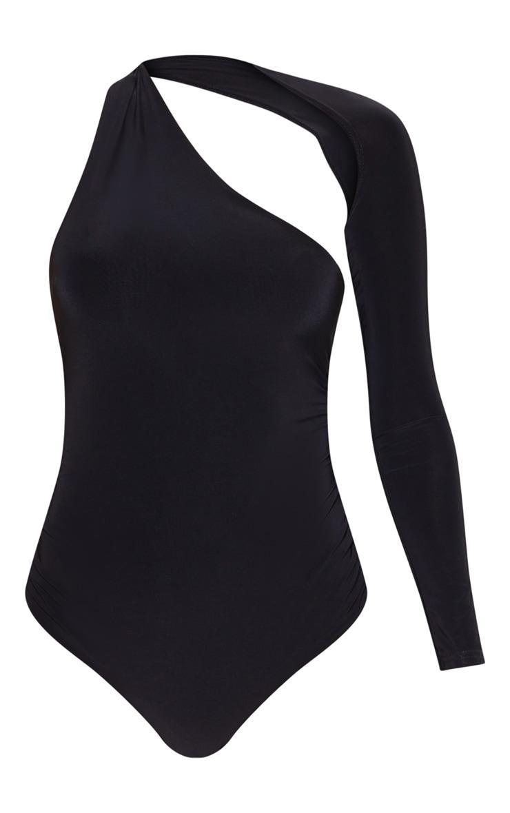 Black One Shoulder Asymmetric Bodysuit Product Image