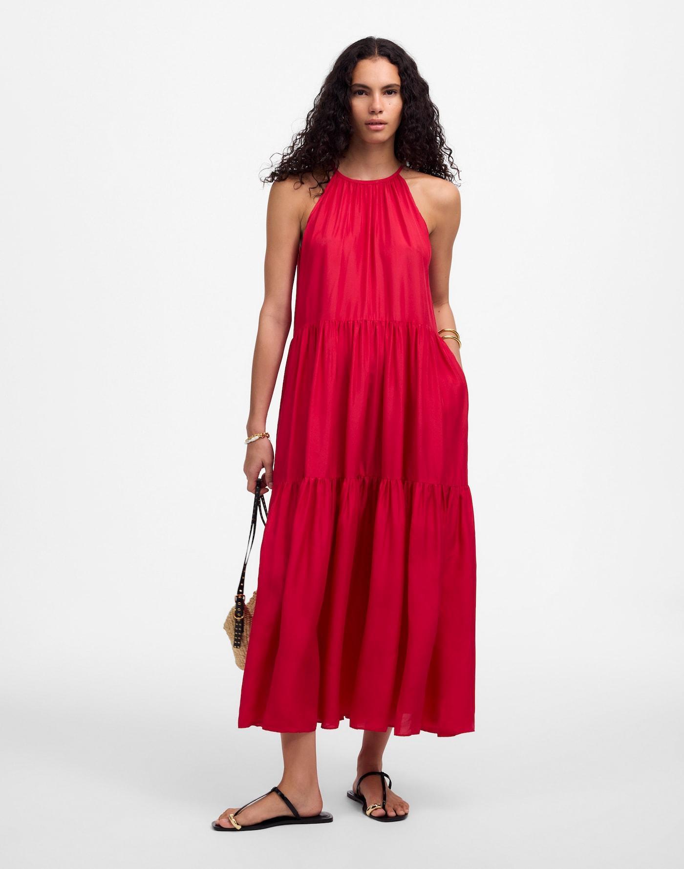 Habotai Silk Tiered Halter Dress Product Image