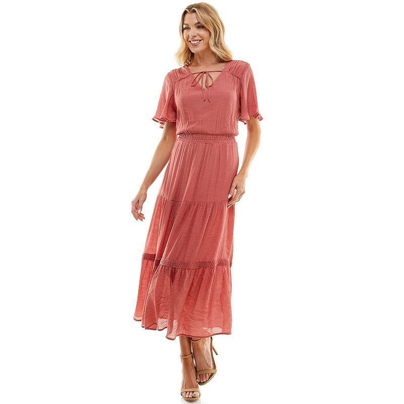 Womens Luxology Tie-Front Tiered Midi Gauze Dress Burnt Pink Product Image