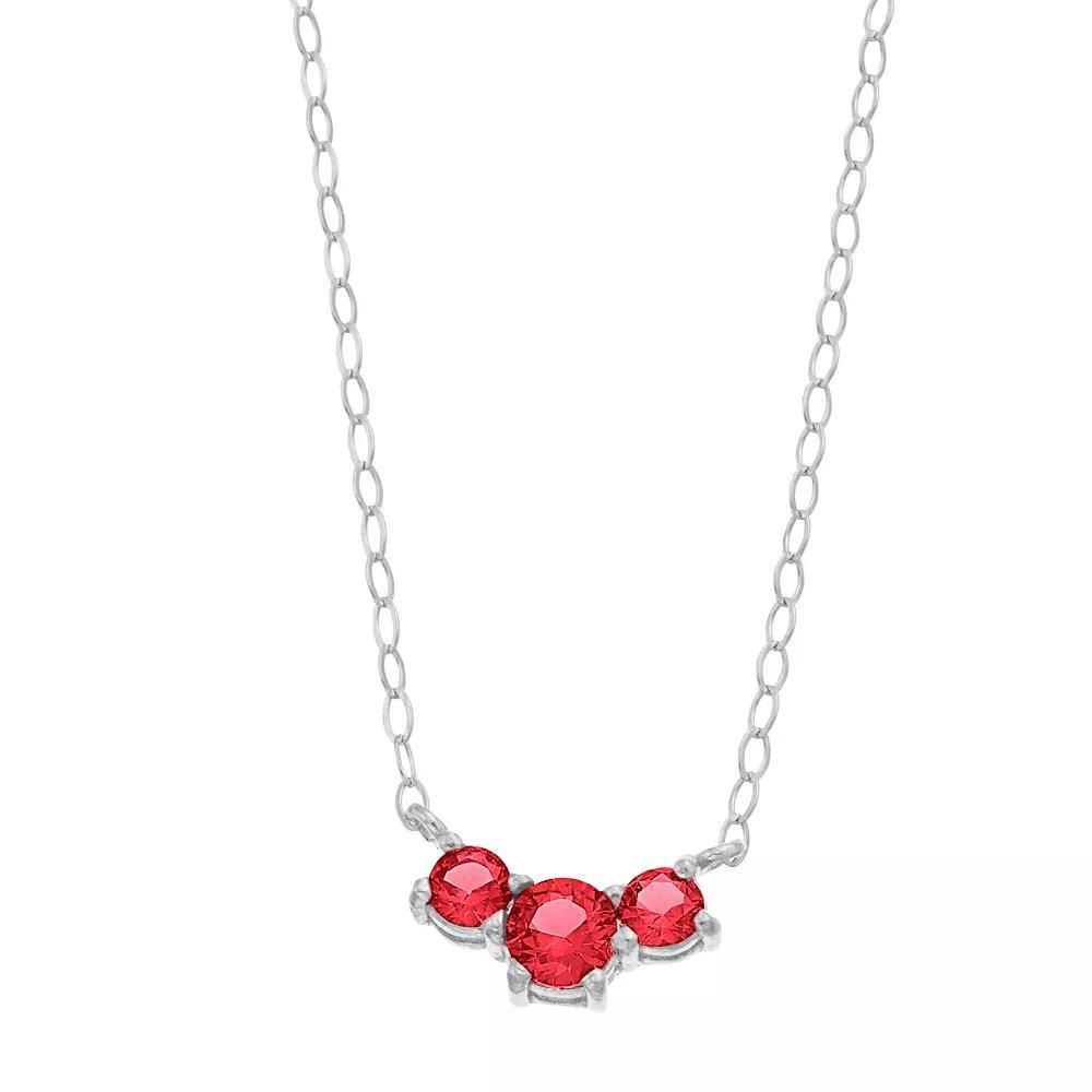 Aleure Precioso Sterling Silver Lab-Created Gemstone 3-Stone Necklace, Women's, Size: 16", Sterling Silver Red Product Image