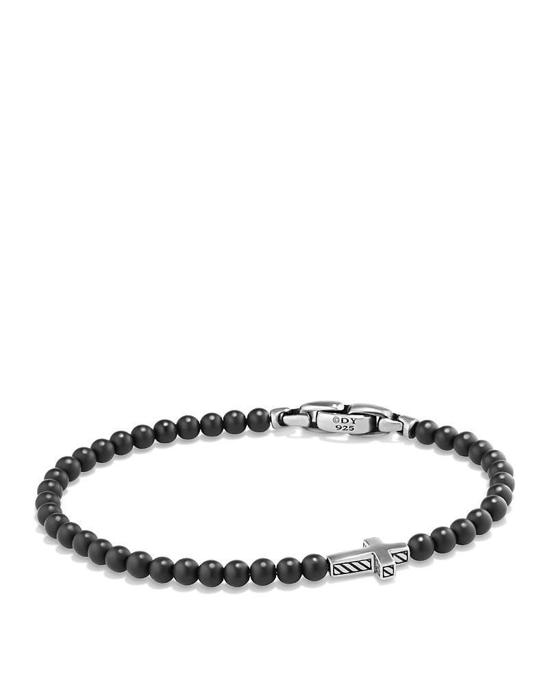 Mens Spiritual Beads Cross Station Bracelet in Sterling Silver Product Image