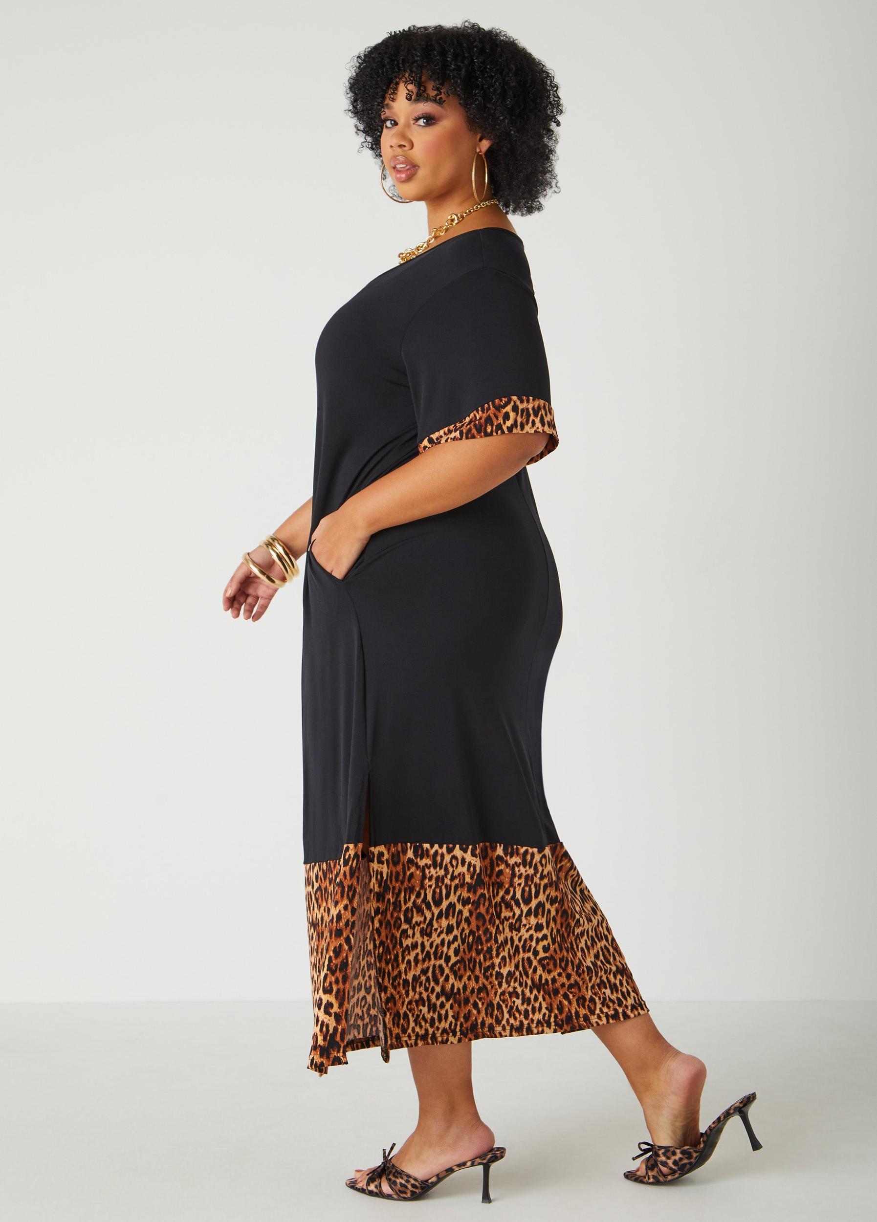 Leopard Paneled T Shirt Dress Product Image