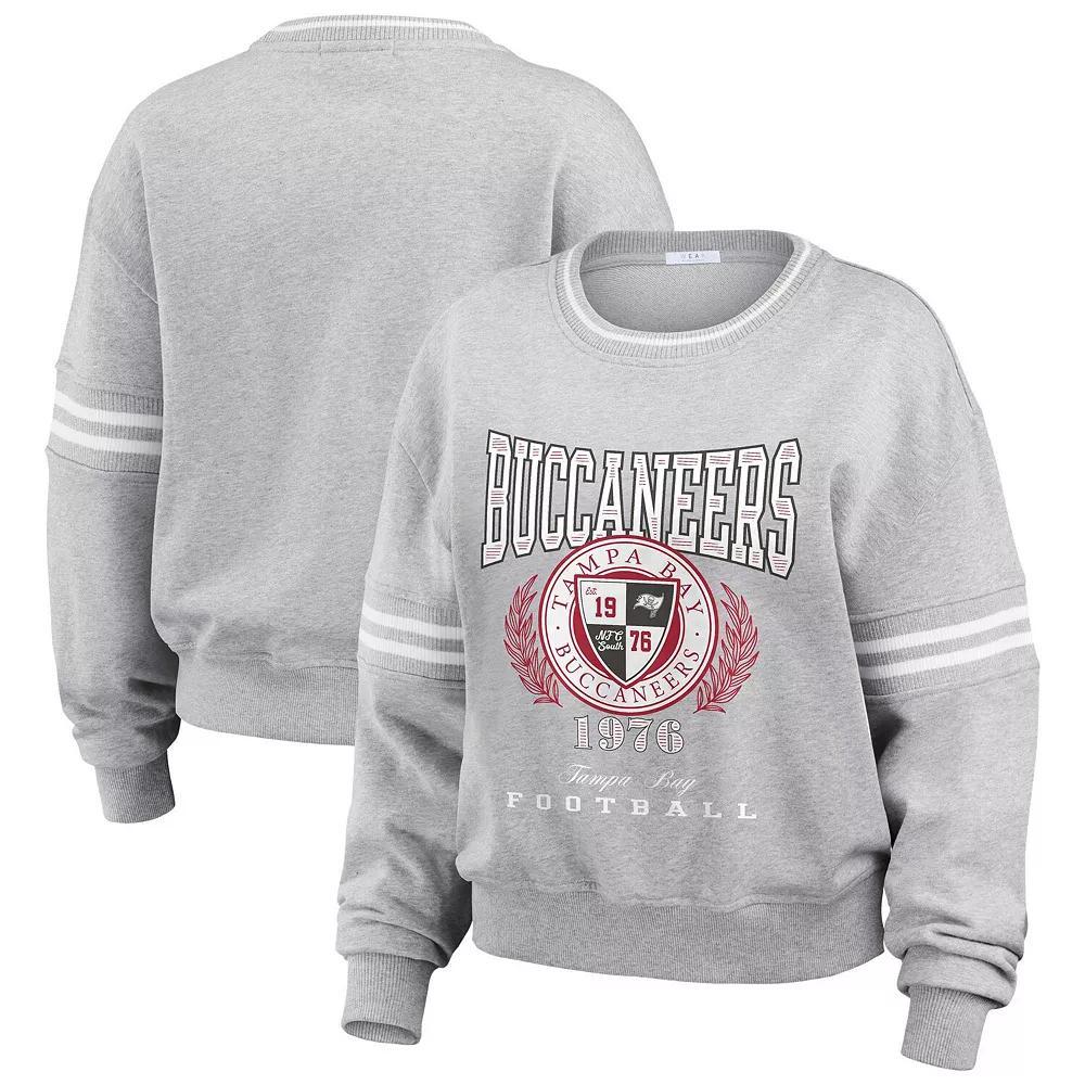 Women's WEAR by Erin Andrews Heather Gray Tampa Bay Buccaneers Cropped Pullover Sweatshirt, Size: XL, Grey Product Image