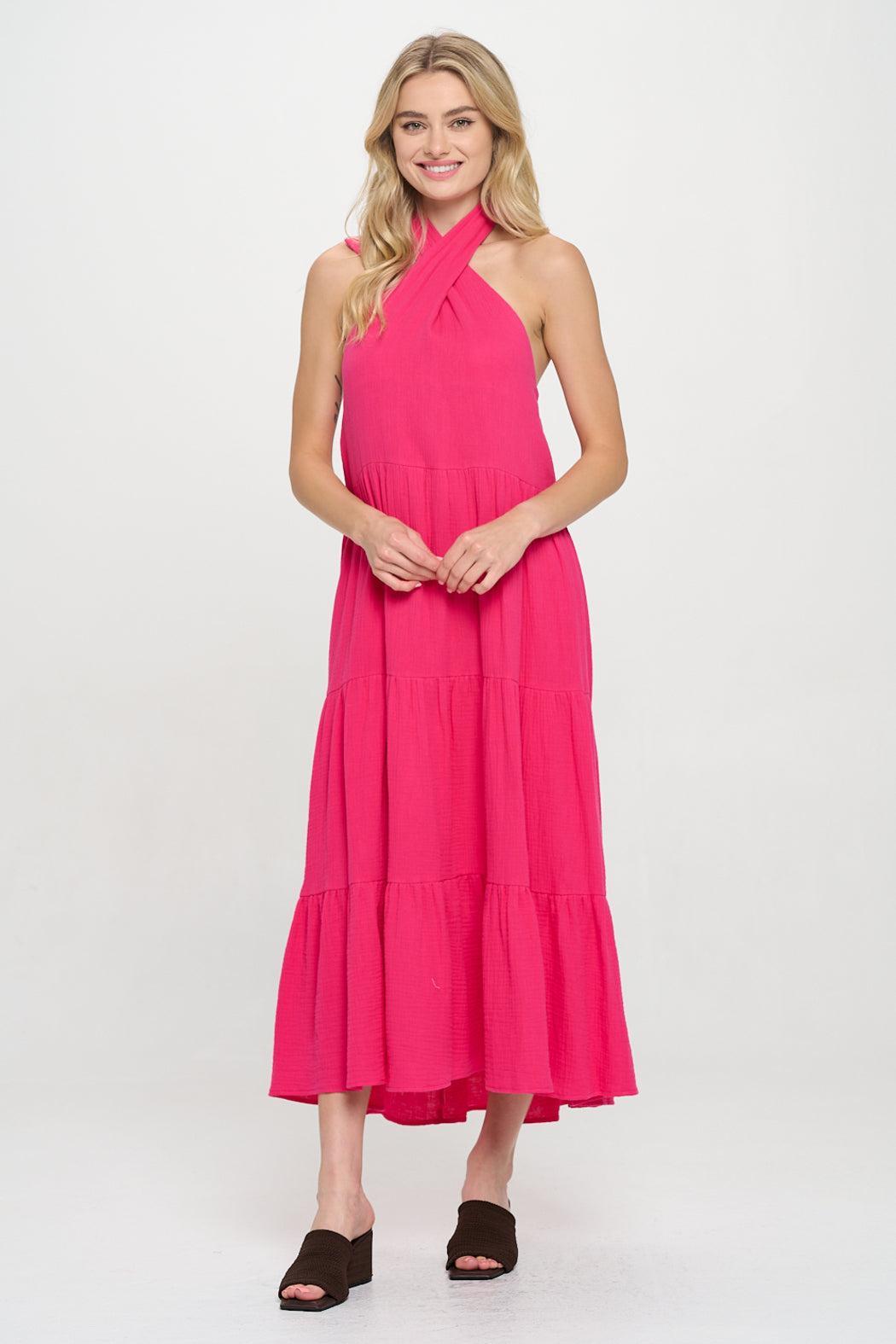 Fuchsia Island Halter Maxi Dress Product Image