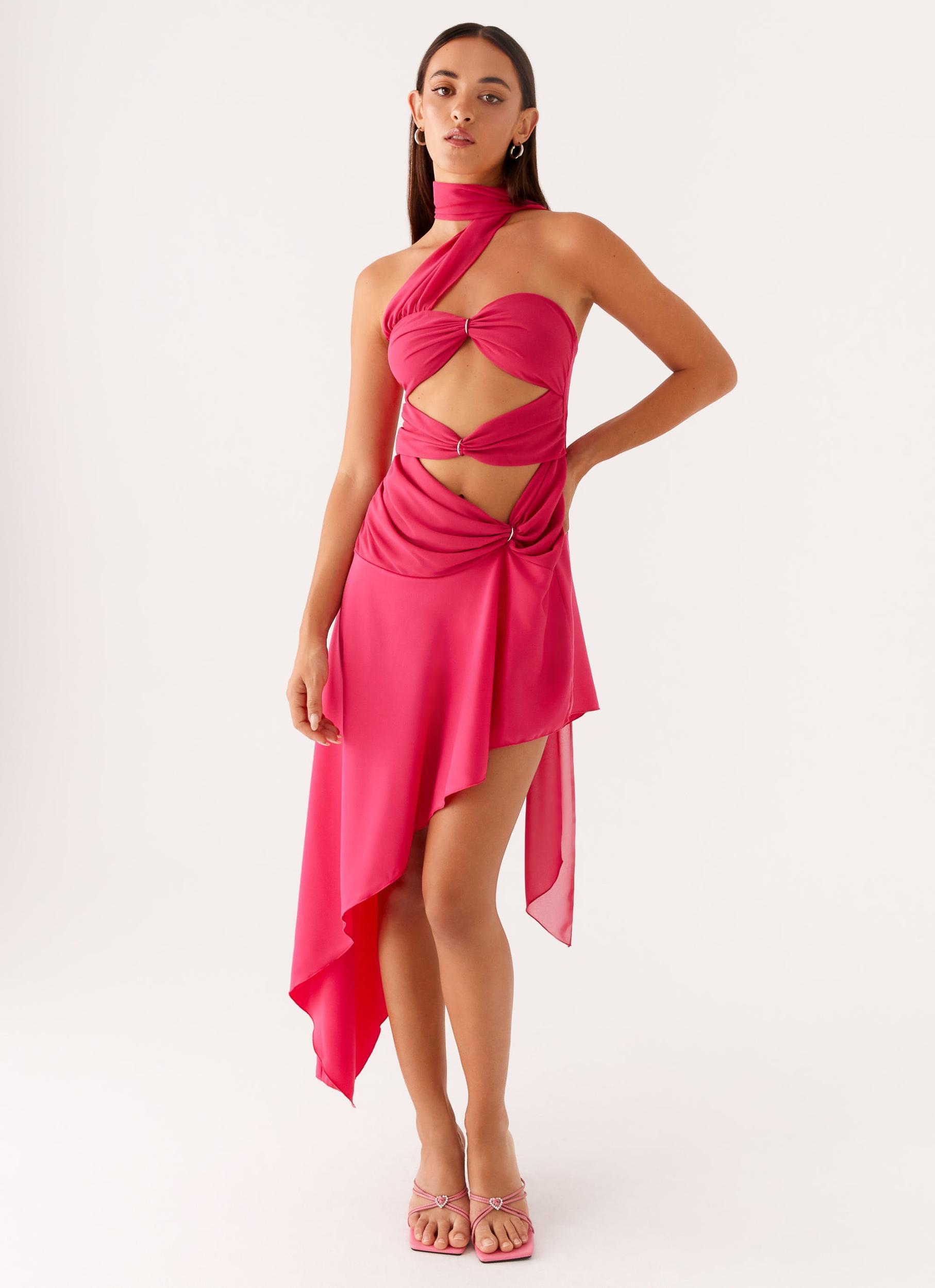 Circa Scarf Midi Dress - Hot Pink Product Image